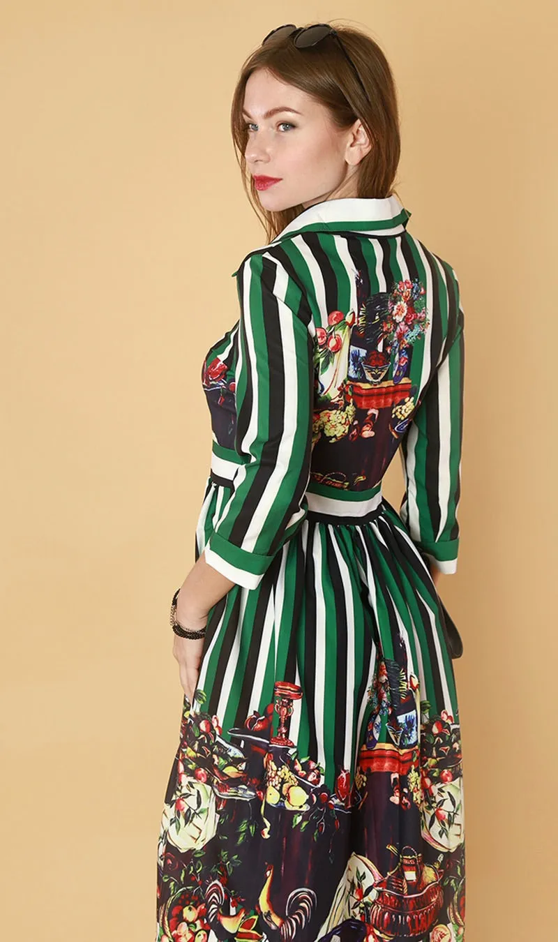QUINCE Long-Sleeve Collared Dress (Green)