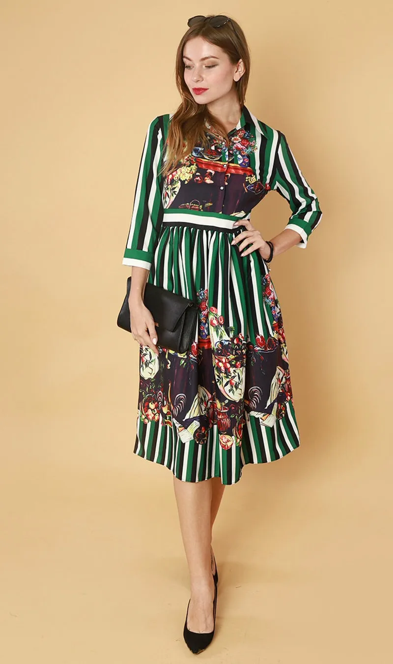 QUINCE Long-Sleeve Collared Dress (Green)