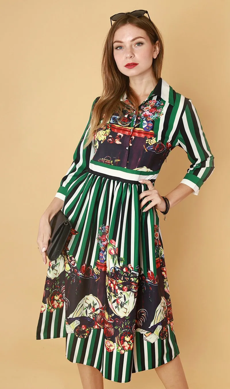 QUINCE Long-Sleeve Collared Dress (Green)