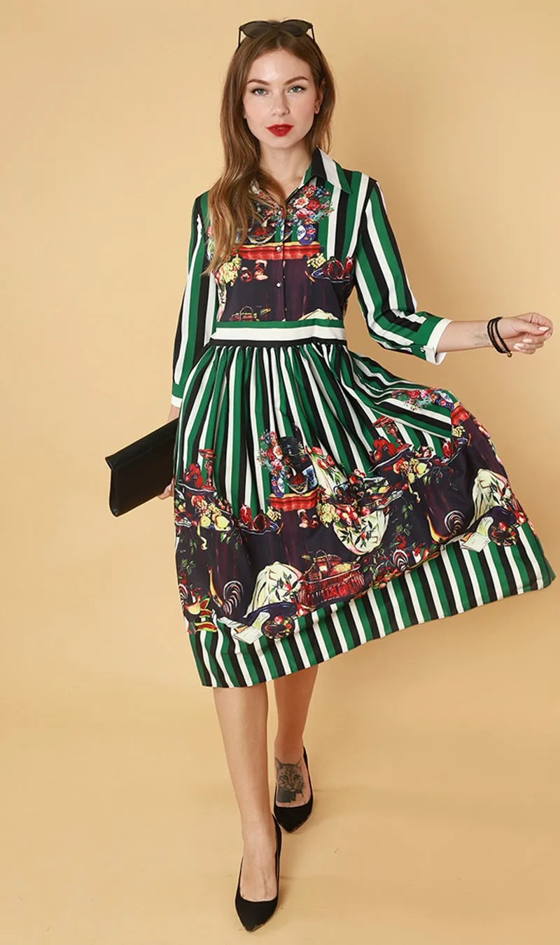 QUINCE Long-Sleeve Collared Dress (Green)
