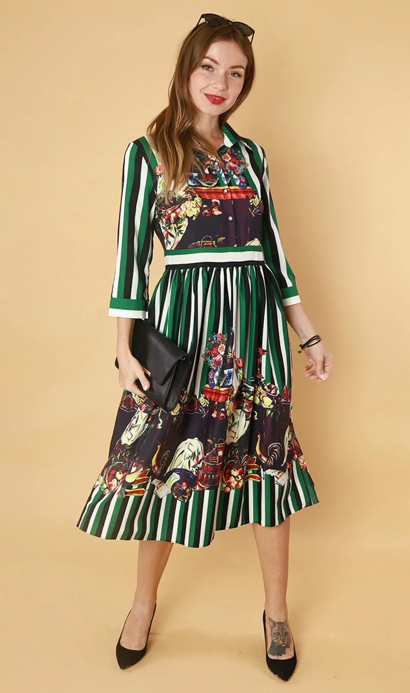QUINCE Long-Sleeve Collared Dress (Green)