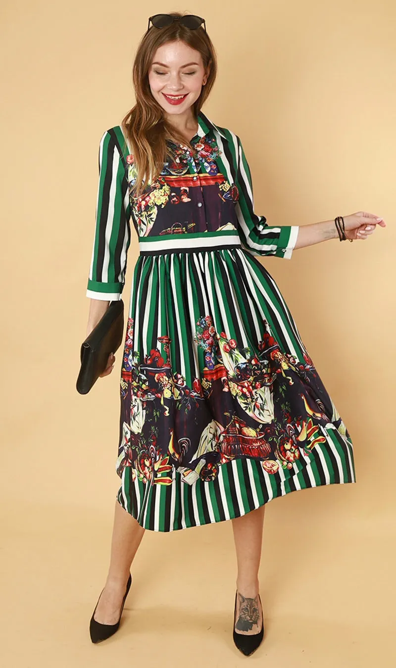 QUINCE Long-Sleeve Collared Dress (Green)