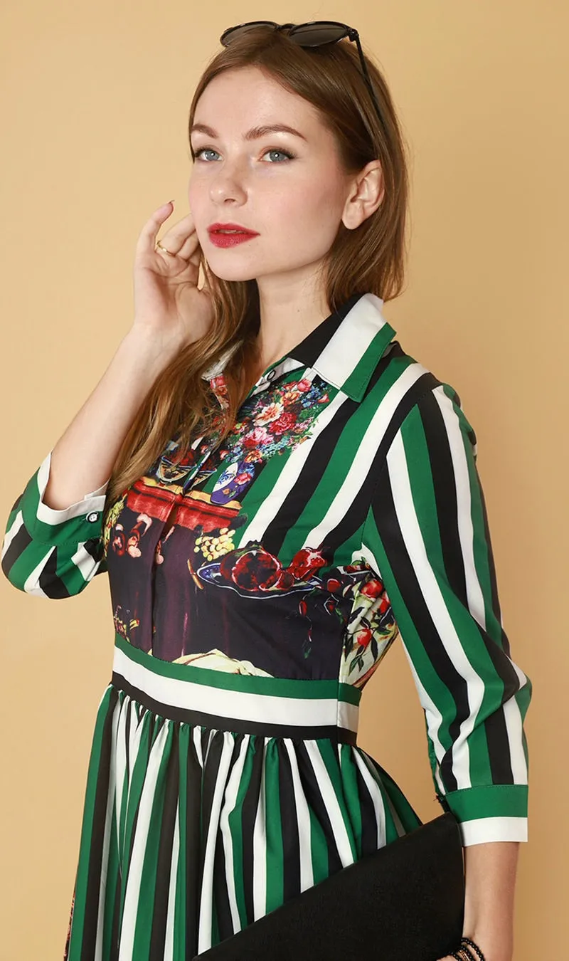 QUINCE Long-Sleeve Collared Dress (Green)