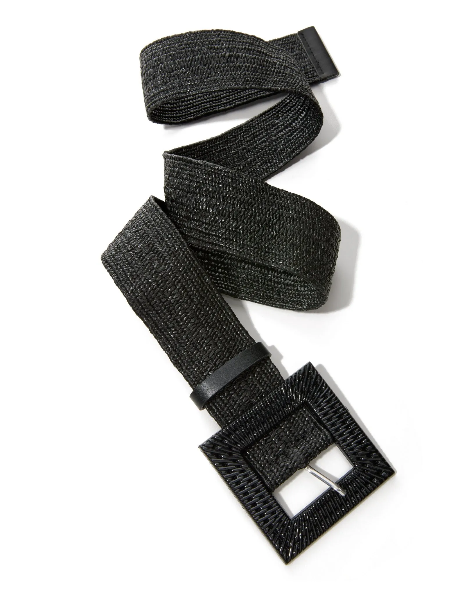 Raffia Woven Stretch Belt Black