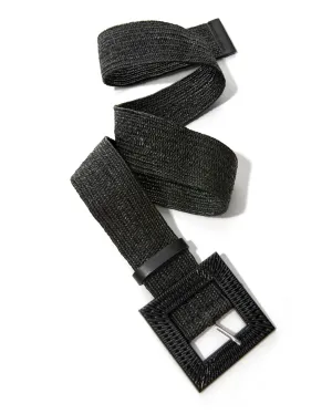 Raffia Woven Stretch Belt Black