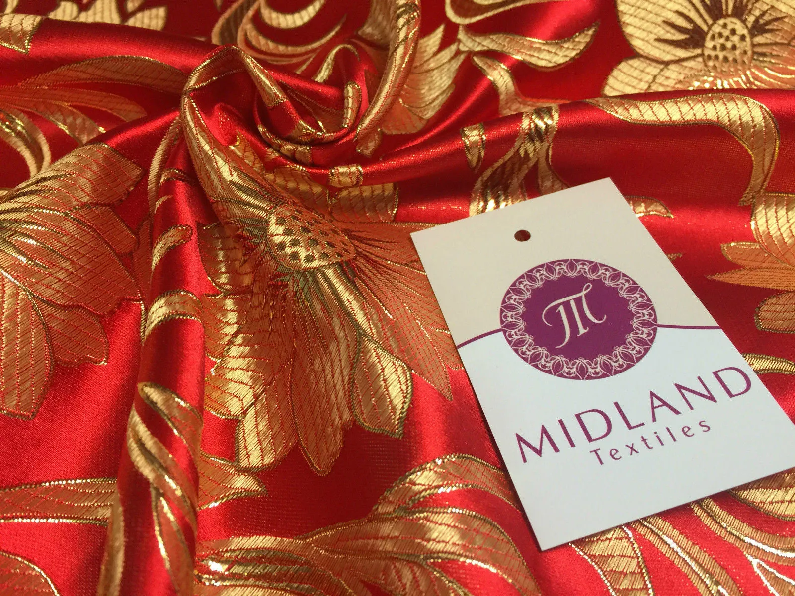 Red and gold floral Metallic jacquard brocade Fabric 58" Wide M380 Mtex