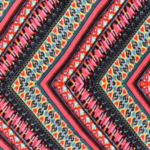 Red-Black-Multi Mix Pattern Chevron Printed Stretch Jersey Knit Fabric