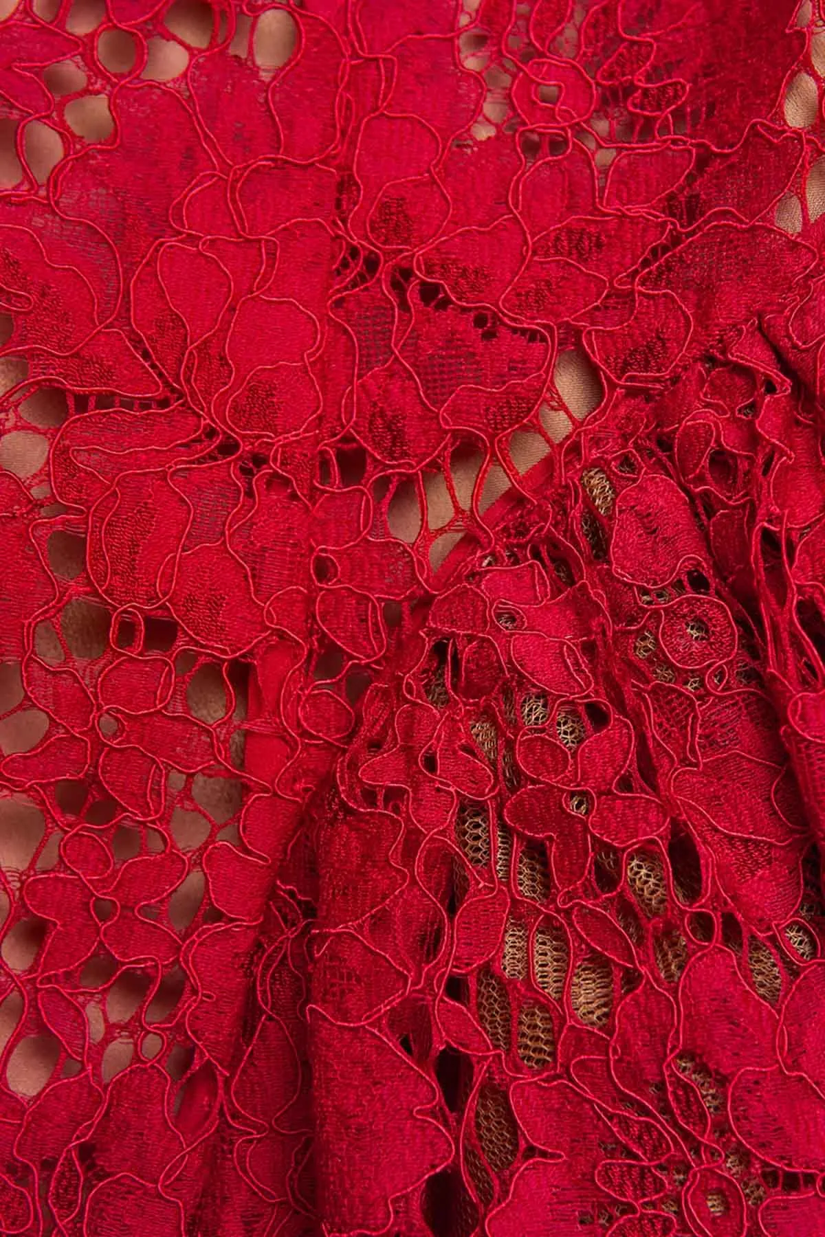 Red Fine Lace Pearl Mini Dress