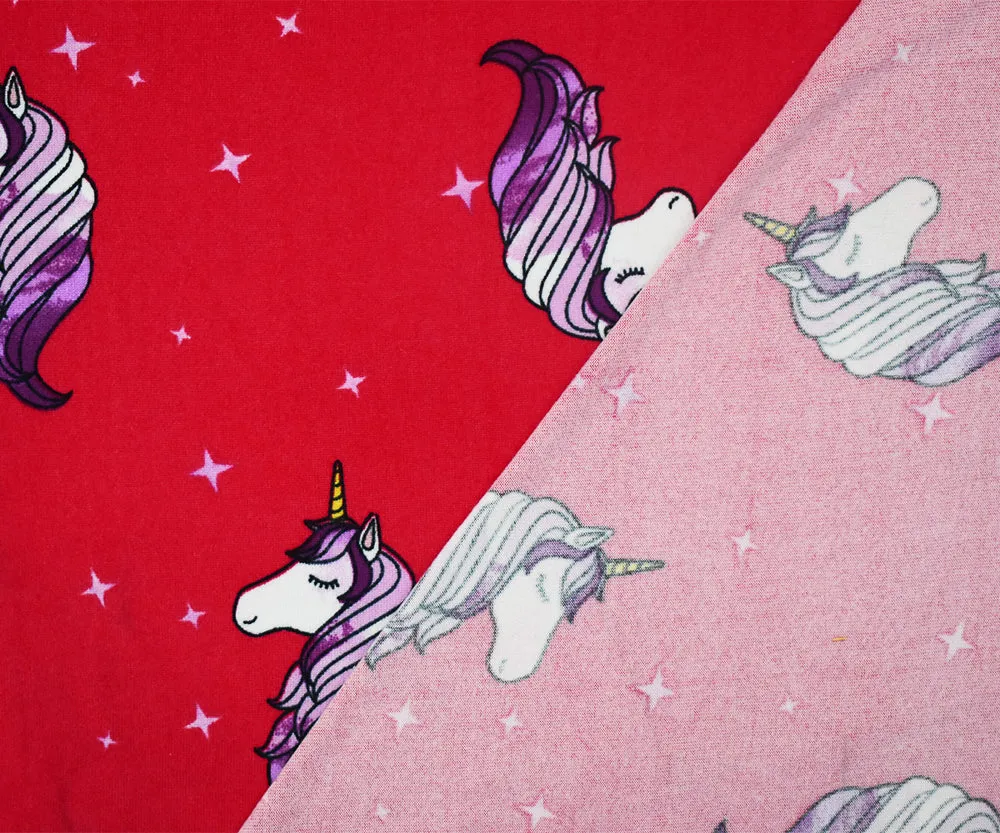 Red-Multi Unicorn Printed Poly Stretch Double Brushed Jersey Knit Fabric