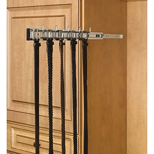 Rev-A-Shelf 14" Pull Out Closet Organization Rack for Belts, Ties and Scarves, Accessories Storage Hanger with Mounting Hardware, Chrome, BRC-14CR