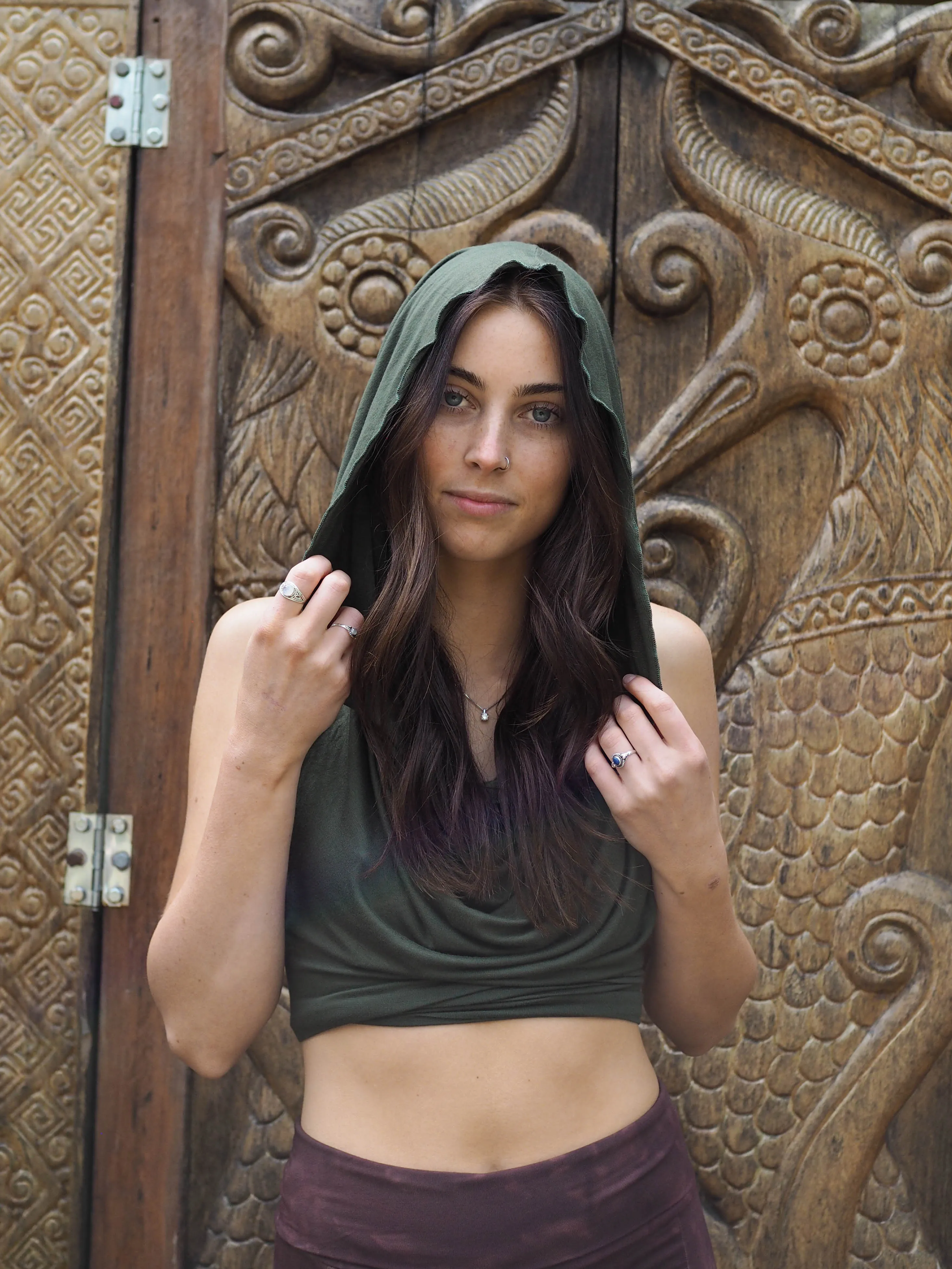 Reversible Hooded Halter Dress/Top - Forest Green
