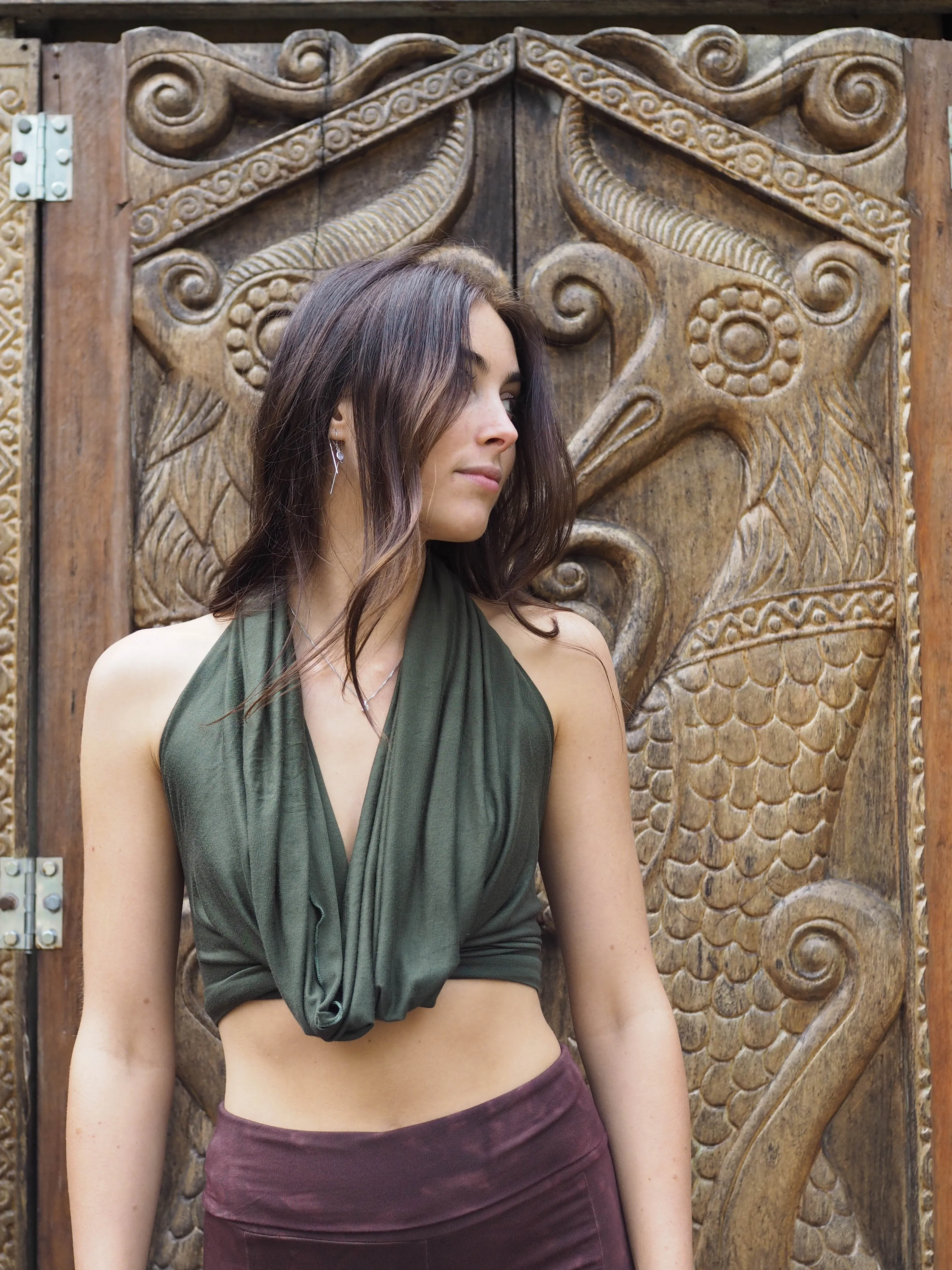 Reversible Hooded Halter Dress/Top - Forest Green
