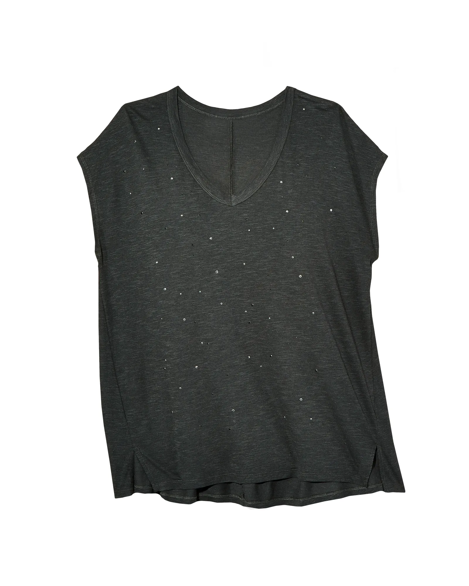 Roni Studded V-Neck Tee | Black