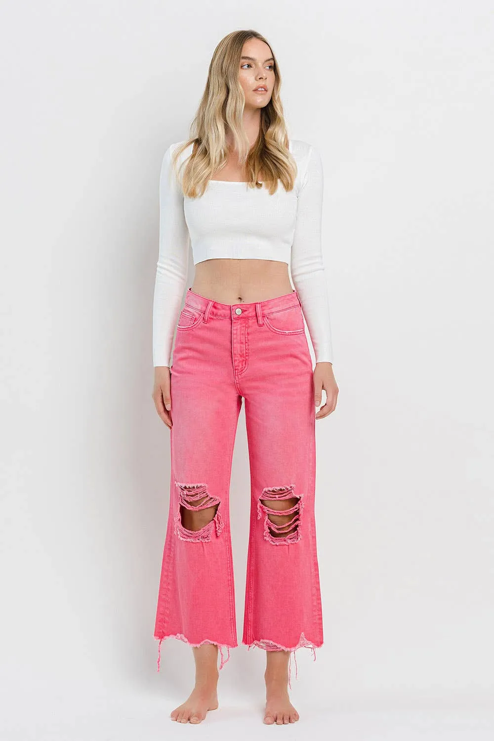 Rosie 90's Super High Rise Crop Flare Hot Pink Jeans
