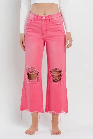 Rosie 90's Super High Rise Crop Flare Hot Pink Jeans