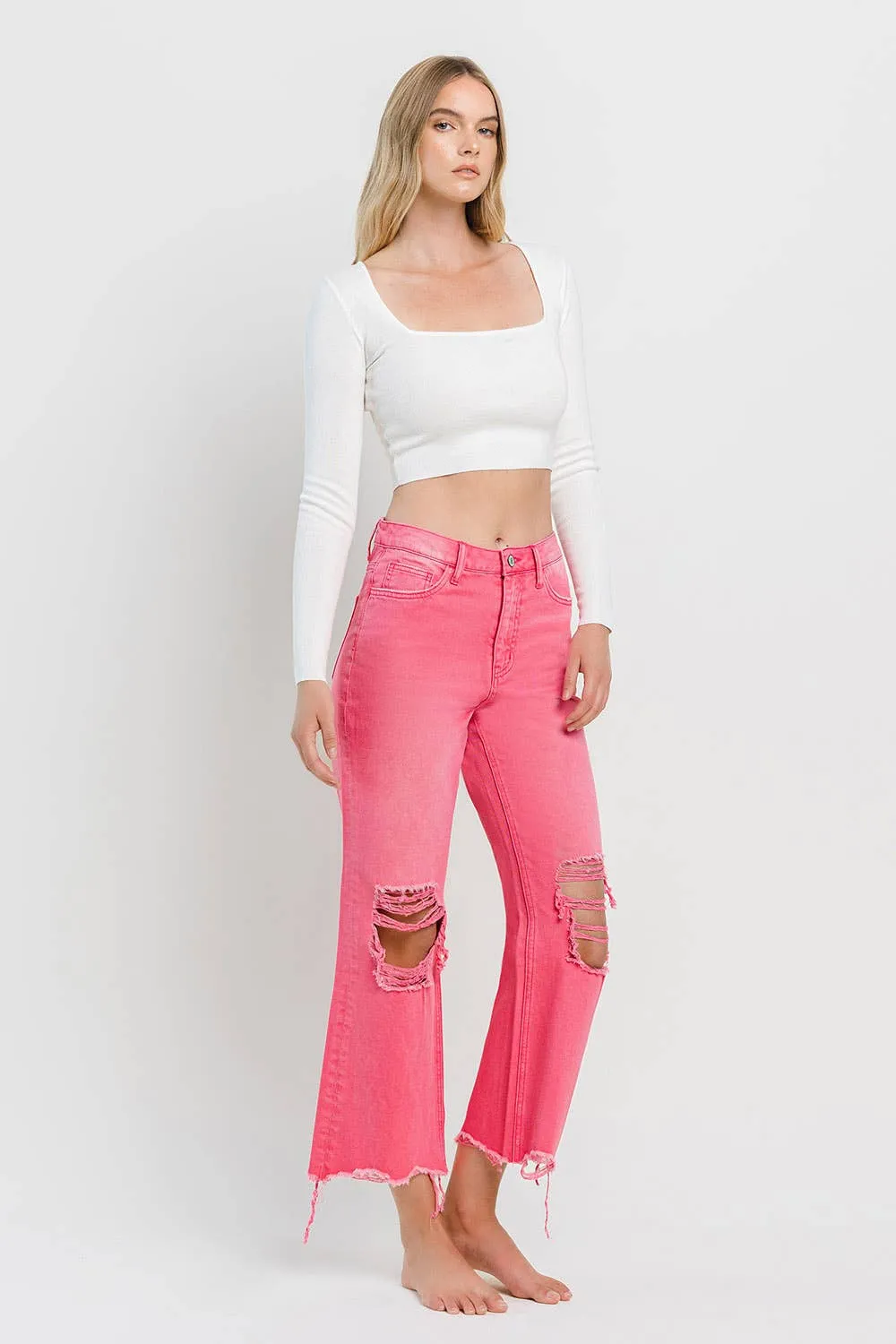 Rosie 90's Super High Rise Crop Flare Hot Pink Jeans