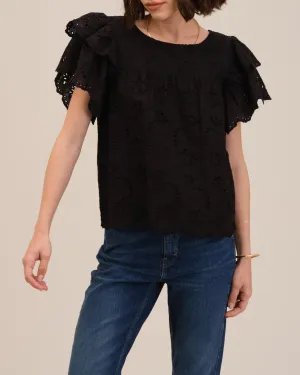 Ruffle Sleeve Eyelet Blouse