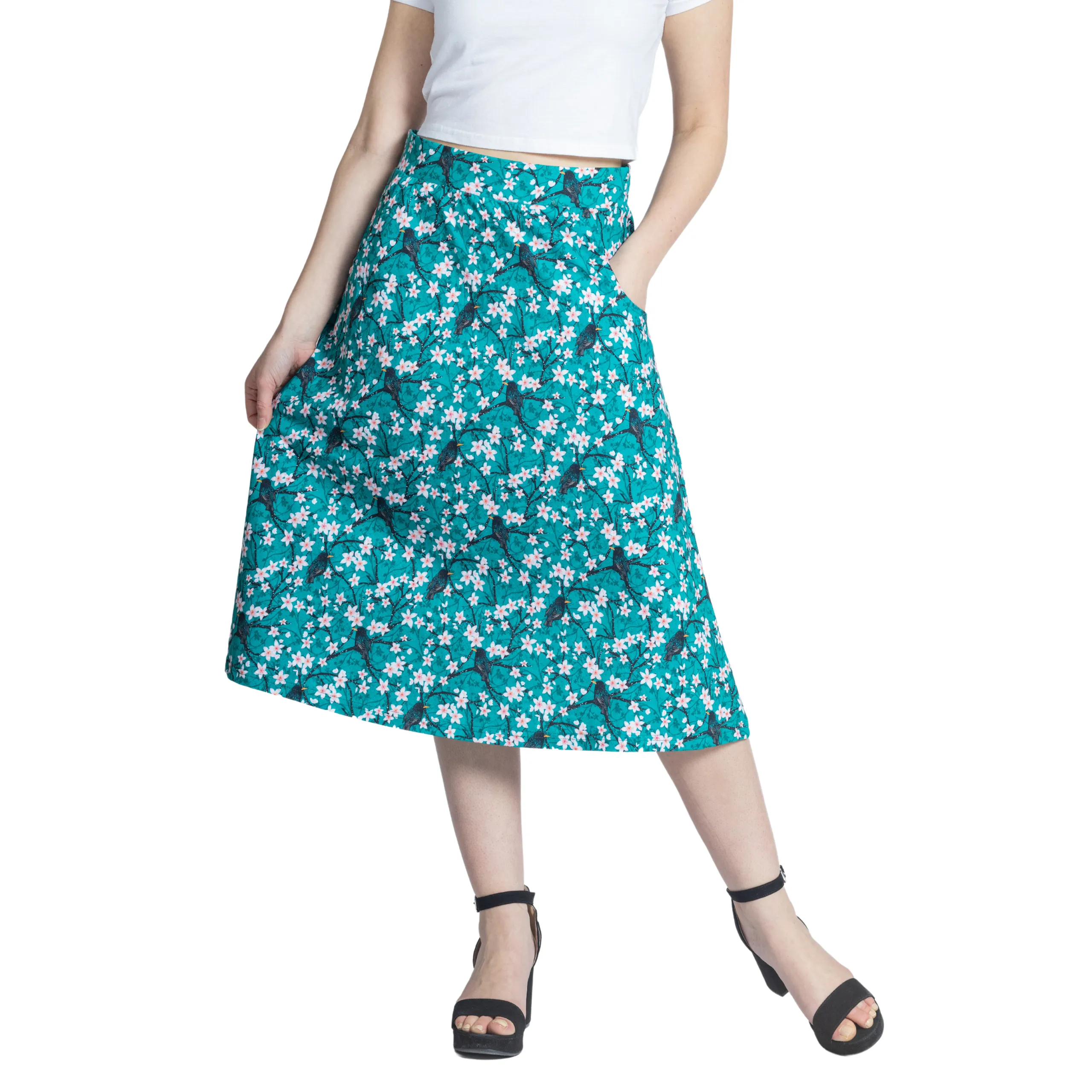 Sakura Starlings A-Line Midi Skirt
