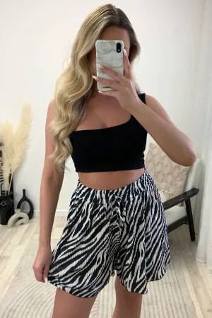 Sally Black and White Plisse Zebra Print Floaty Shorts
