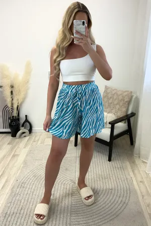 Sally Blue and White Plisse Zebra Print Floaty Shorts