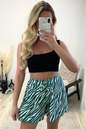 Sally Green and White Plisse Zebra Print Floaty Shorts