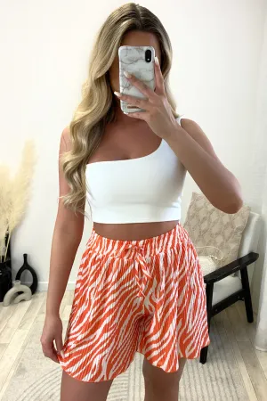 Sally Orange and White Plisse Zebra Print Floaty Shorts