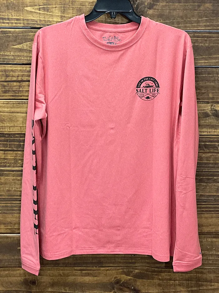 Salt Life SLM6227 Mens DEEP SEA CRUISIN Long Sleeve Tee Airy Burnt Coral Heather