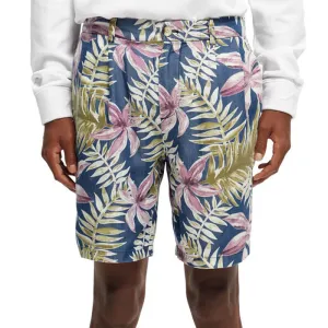 Scotch and Soda Men's Floral Printed Pleated Twill Shorts Blue Floral Size 34