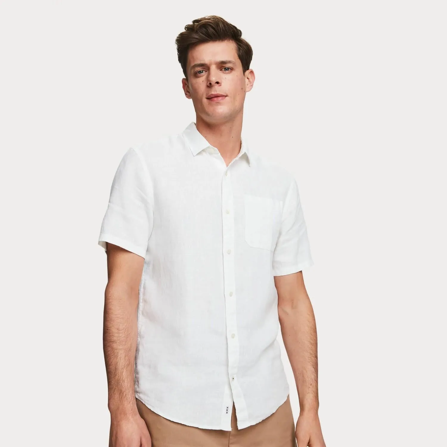 Short Sleeve Linen Shirt (White)