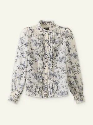 Silk cotton modern botanical print blouse