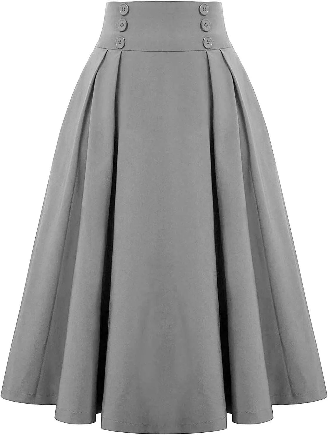 Skirts for Women 2024 Loose Hem Half Length Pleated Skirt Elastic Waist Flowy a Line Long Skirts with Buttons