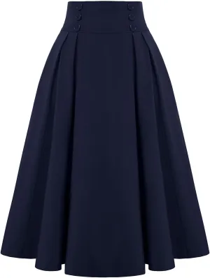 Skirts for Women 2024 Loose Hem Half Length Pleated Skirt Elastic Waist Flowy a Line Long Skirts with Buttons