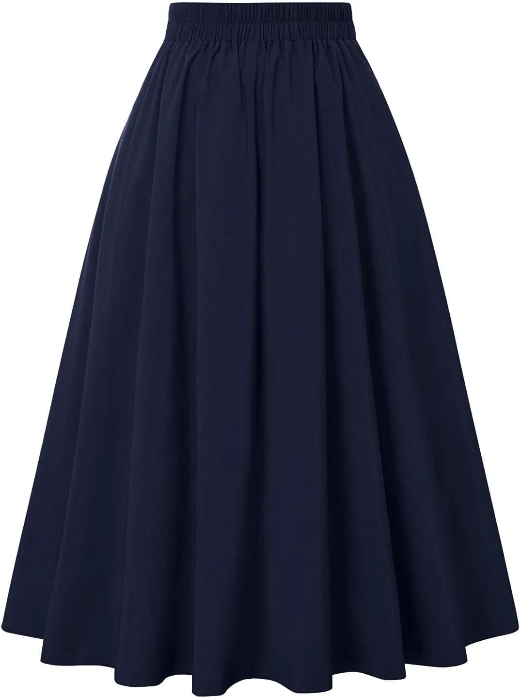 Skirts for Women 2024 Loose Hem Half Length Pleated Skirt Elastic Waist Flowy a Line Long Skirts with Buttons