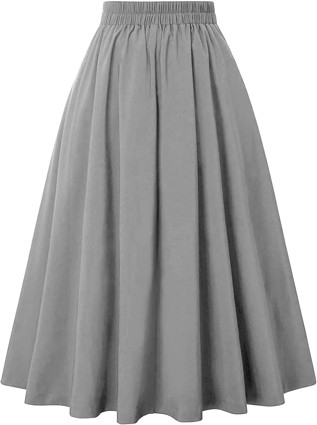 Skirts for Women 2024 Loose Hem Half Length Pleated Skirt Elastic Waist Flowy a Line Long Skirts with Buttons