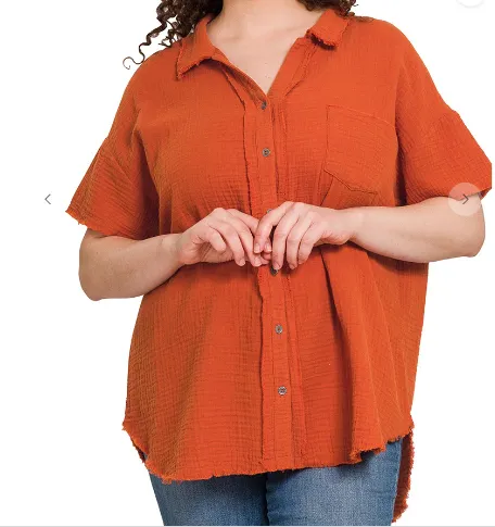 Softee Button Front Top || Copper