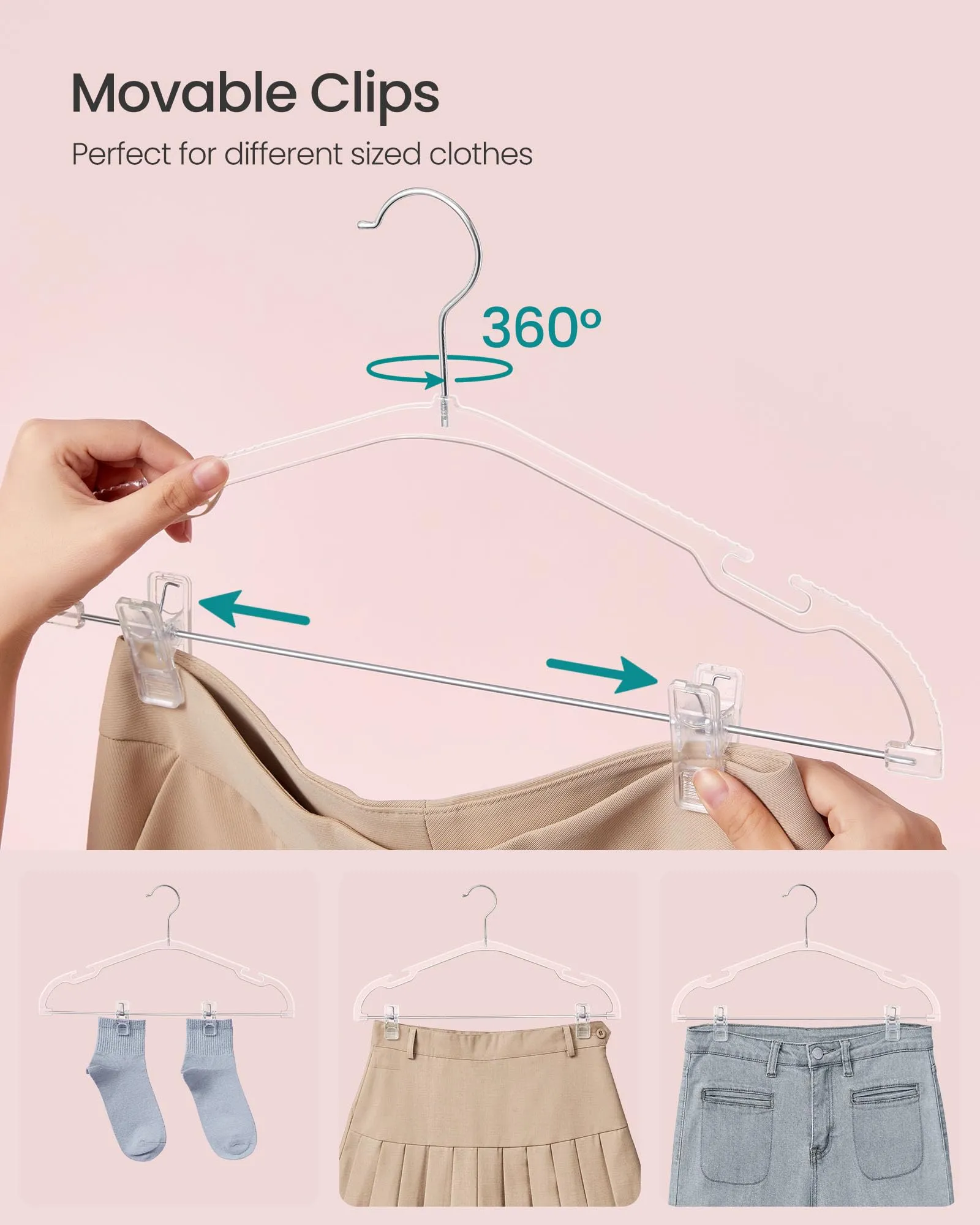 SONGMICS 20 Pack Adjustable Clip Pants Hangers