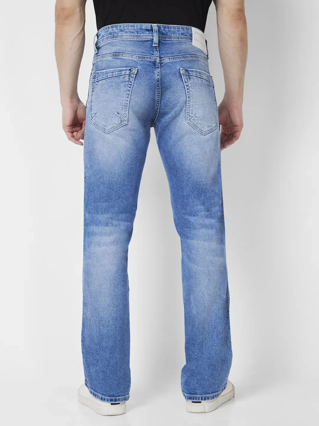Spykar Men Mid Blue Cotton Comfort Fit Regular Length Mild Distressed Mid Rise Jeans (Rafter)