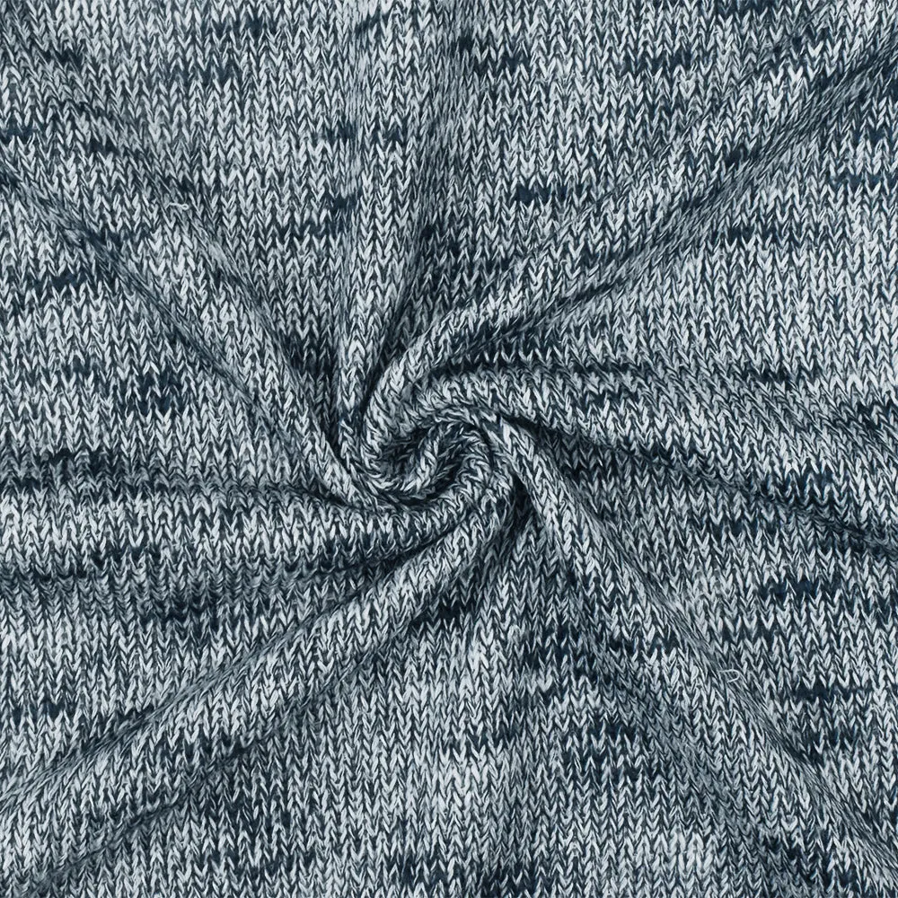 Steel Blue-White Slub-Like Texture Stretch Jersey Knit Fabric