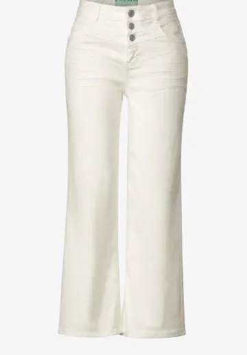 STREET ONE<BR>
Casual Fit Denim Culotte Trousers<BR>
Ecru White<BR>