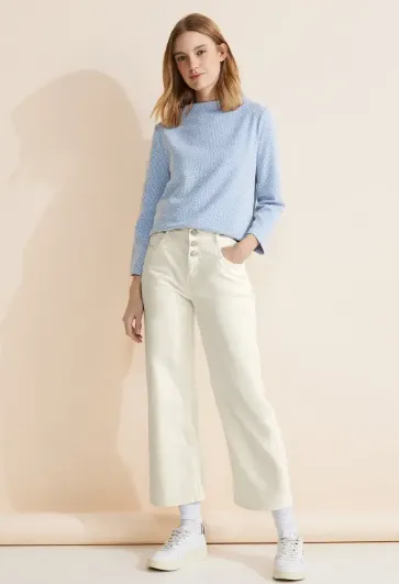 STREET ONE<BR>
Casual Fit Denim Culotte Trousers<BR>
Ecru White<BR>