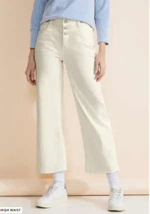 STREET ONE<BR>
Casual Fit Denim Culotte Trousers<BR>
Ecru White<BR>