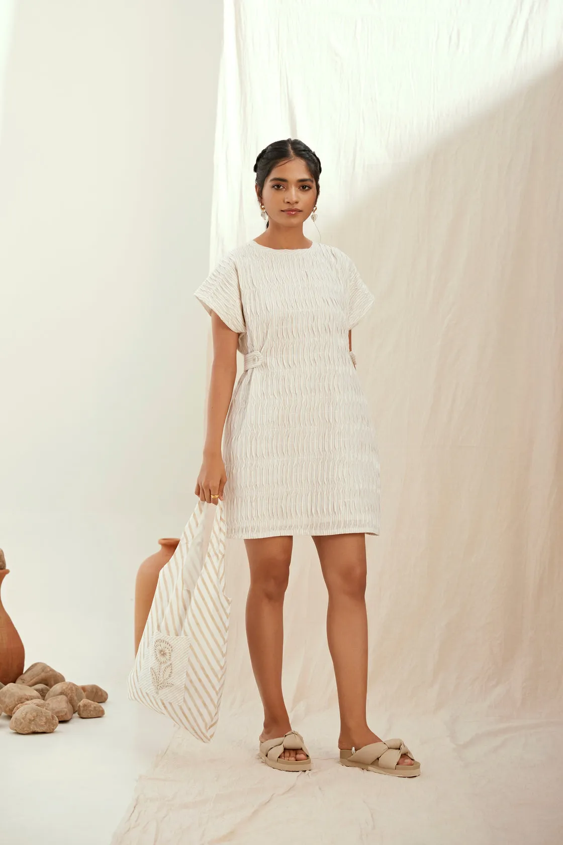 Stripe printed short cotton dress
