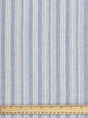 Striped Recycled Cotton Linen Twill - Blue   Cream - Swatch