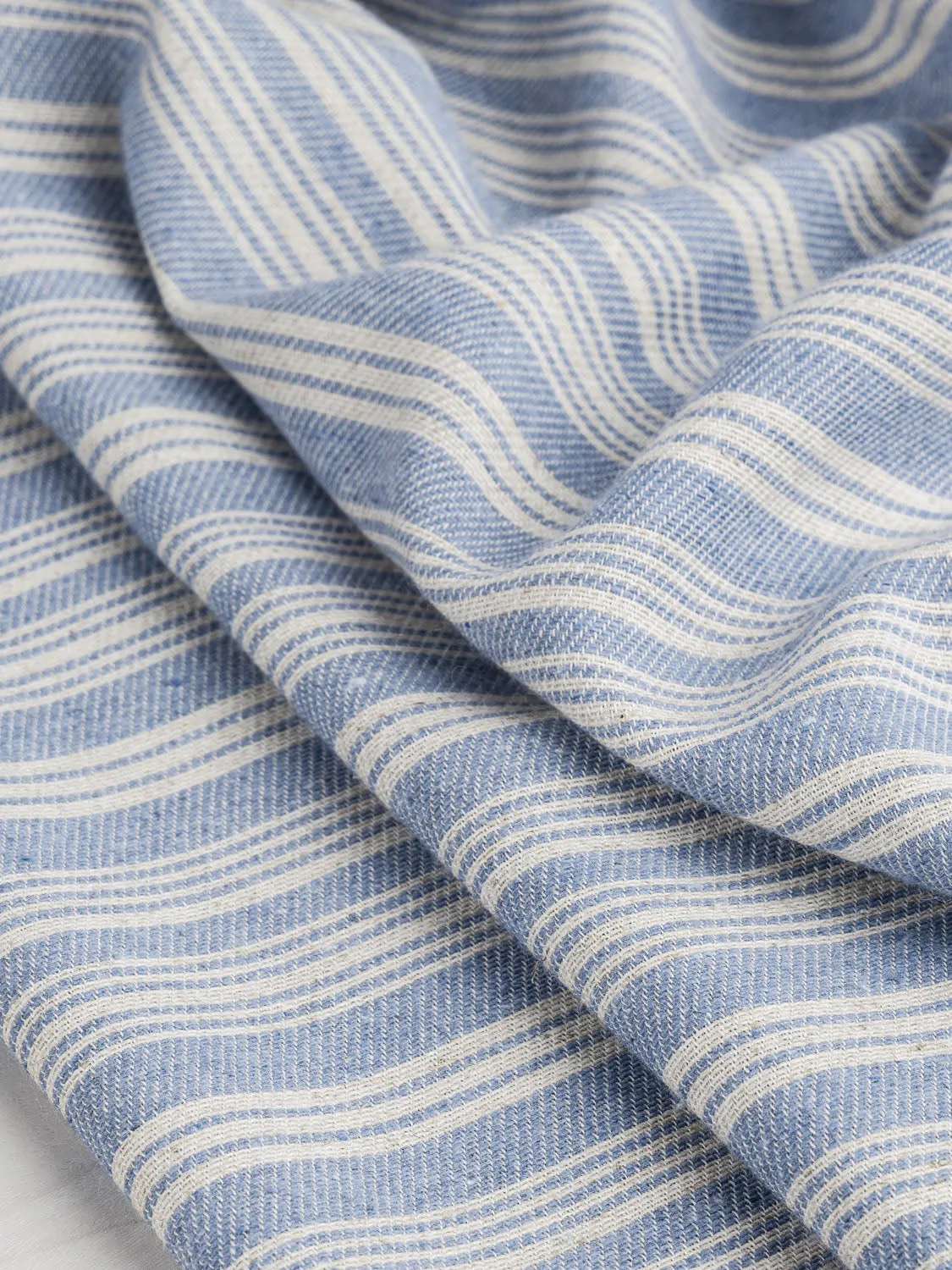 Striped Recycled Cotton Linen Twill - Blue   Cream - Swatch