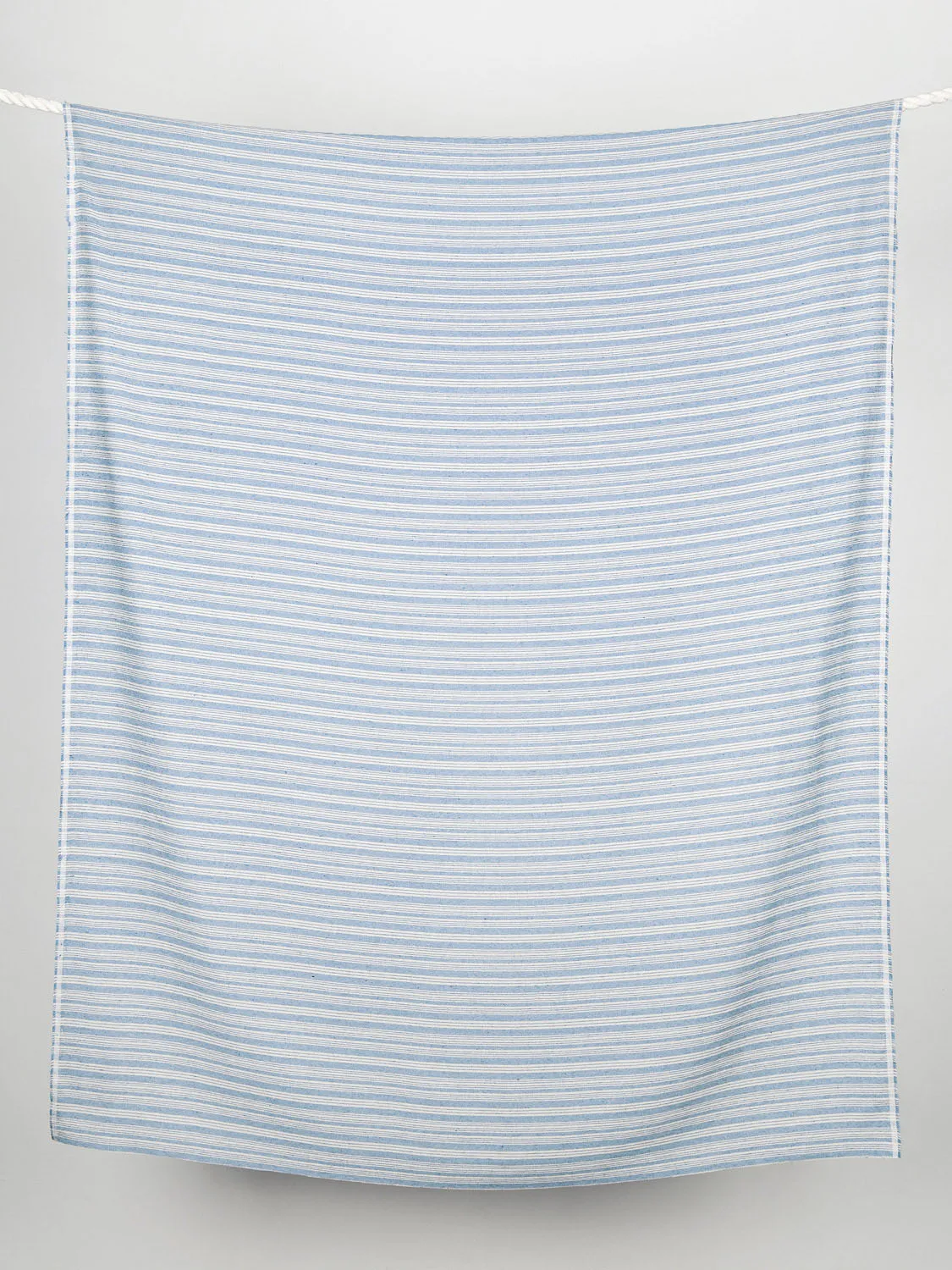 Striped Recycled Cotton Linen Twill - Blue   Cream - Swatch