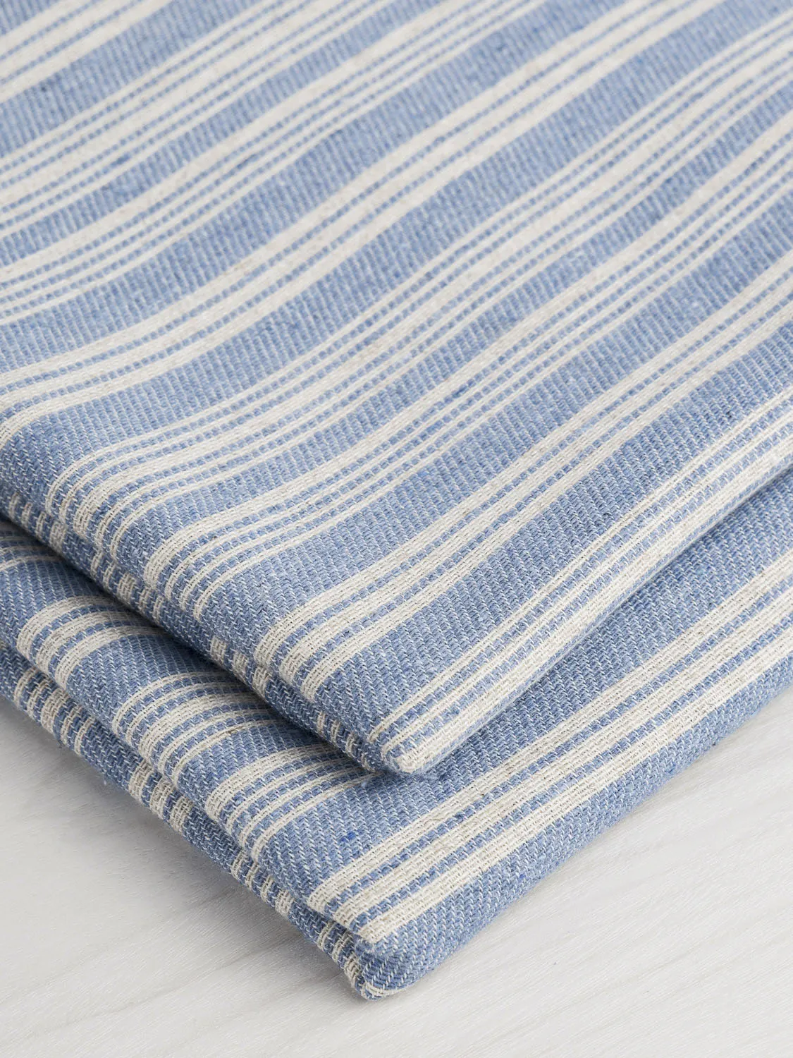 Striped Recycled Cotton Linen Twill - Blue   Cream - Swatch