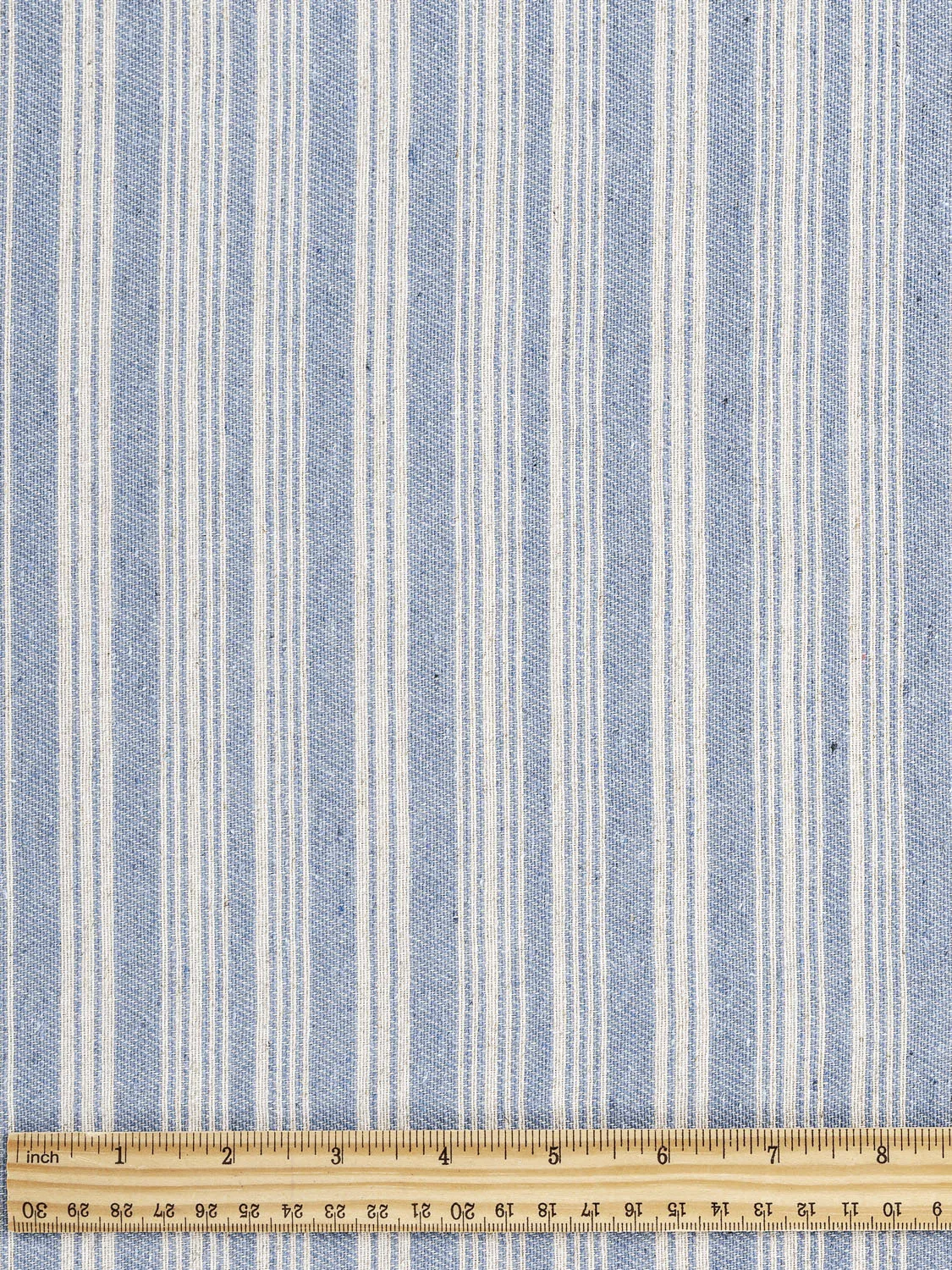 Striped Recycled Cotton Linen Twill - Blue   Cream - Swatch
