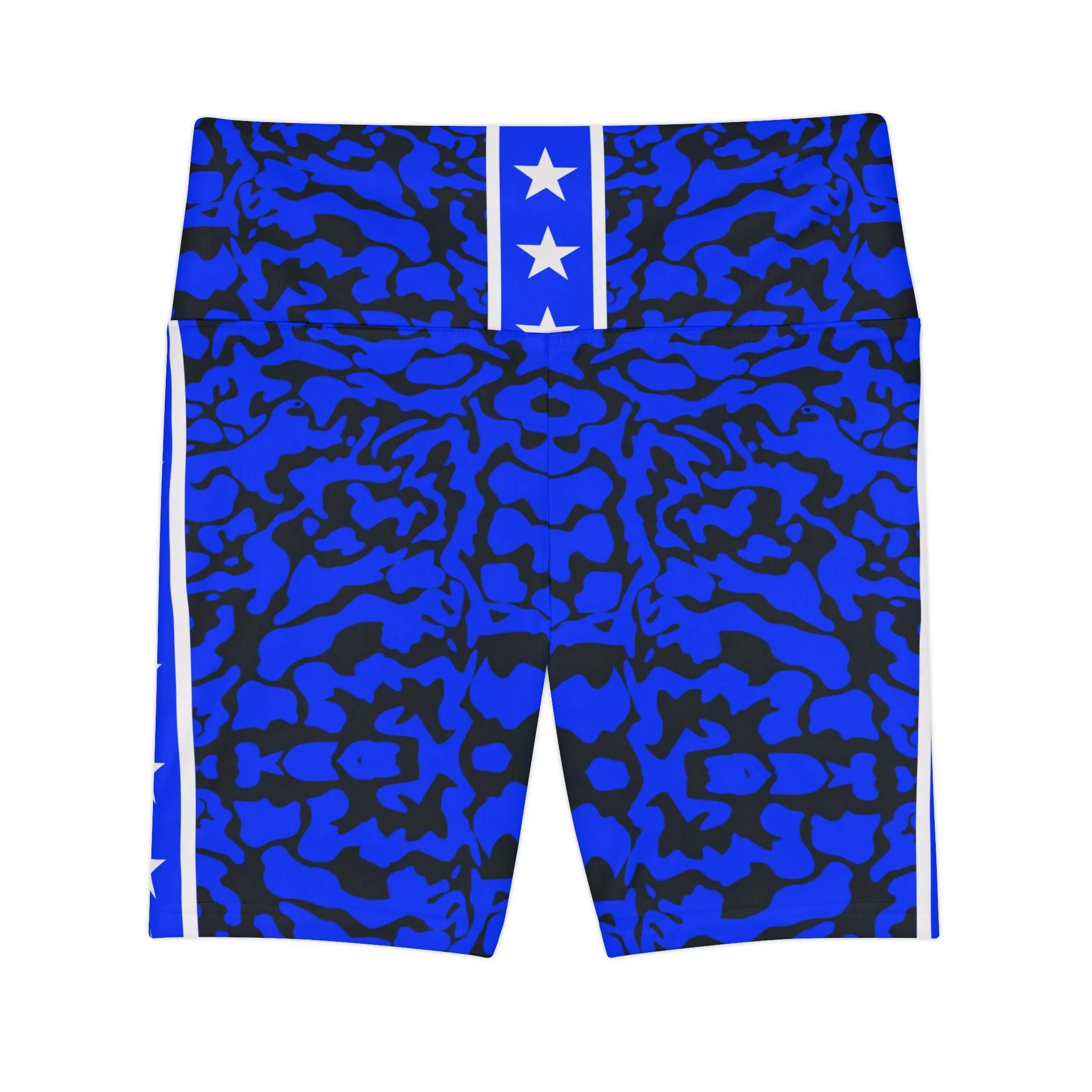 Stylish Blue Camo Workout Shorts for Women - Perfect for Fitness Enthusiasts