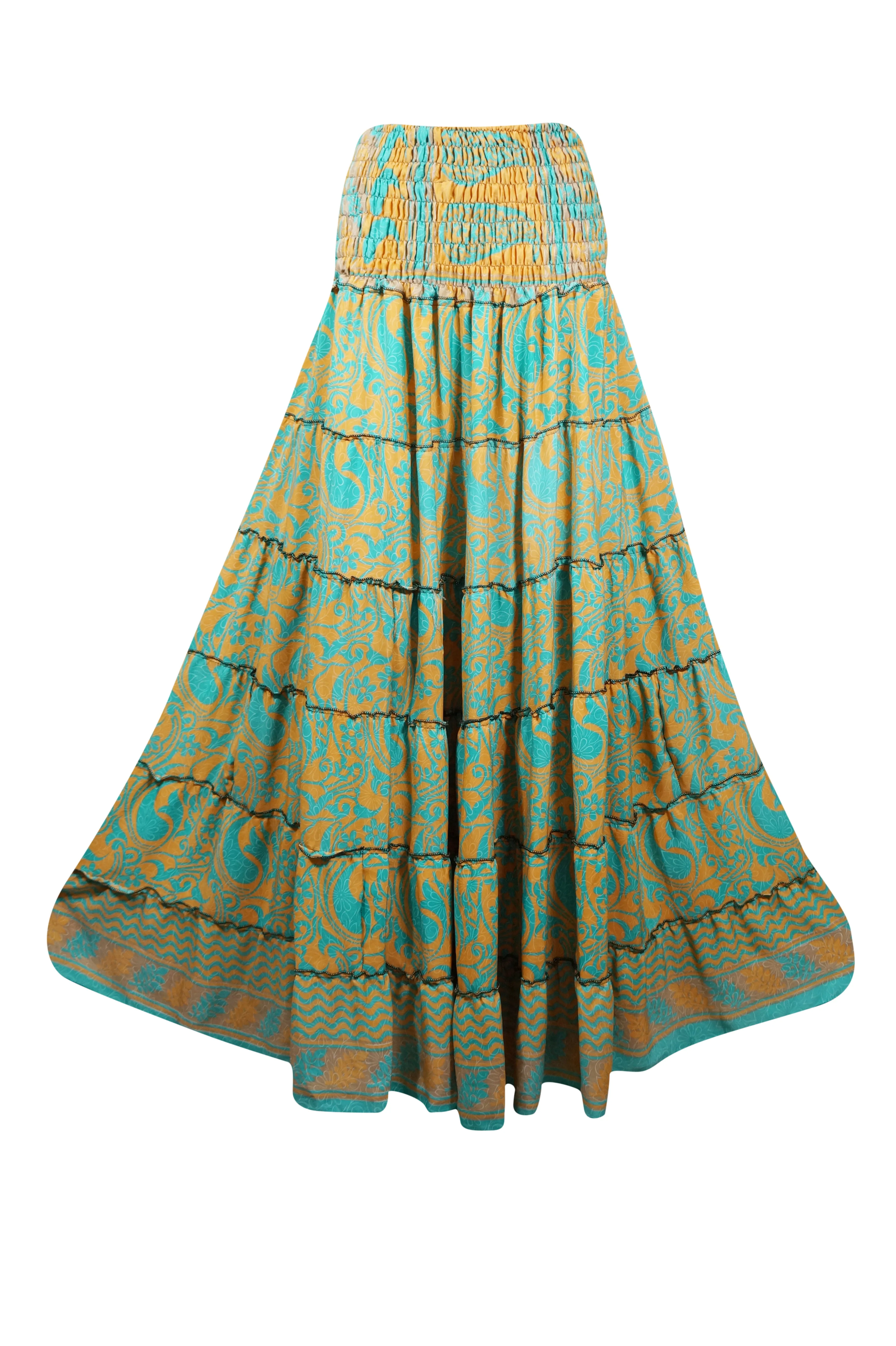 Summer Green Floral Beach Maxi Skirt Stylish Boho Skirt Dress S/M