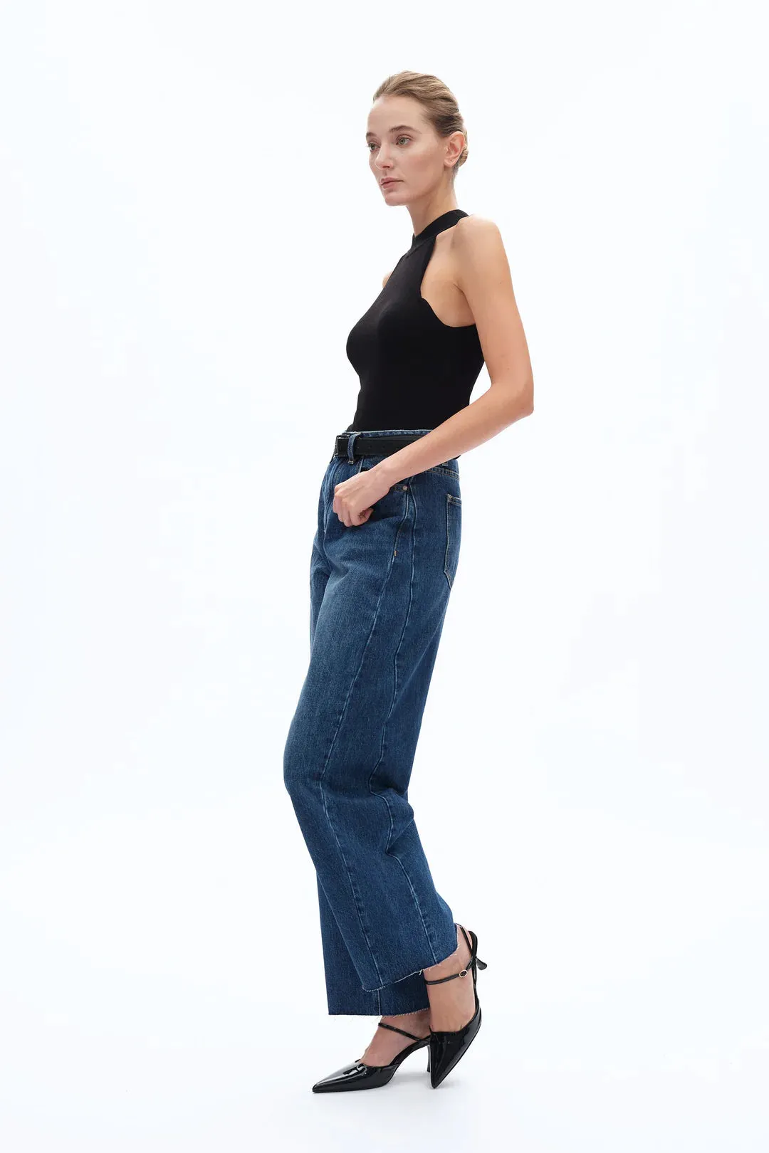Super High Rise Barrel Denim Jeans - Dark Blue